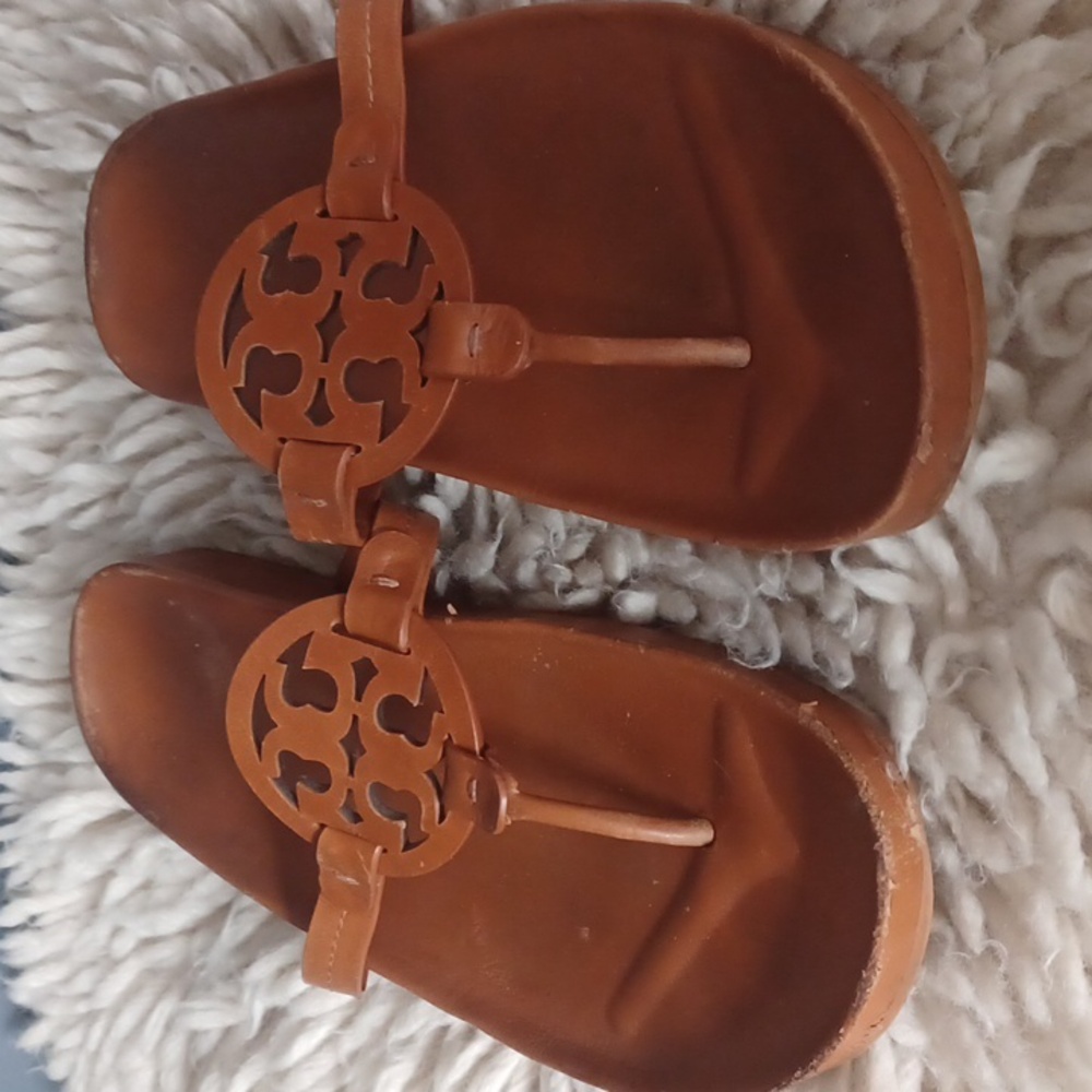 Tory Burch Brown Logo Thong Sandals